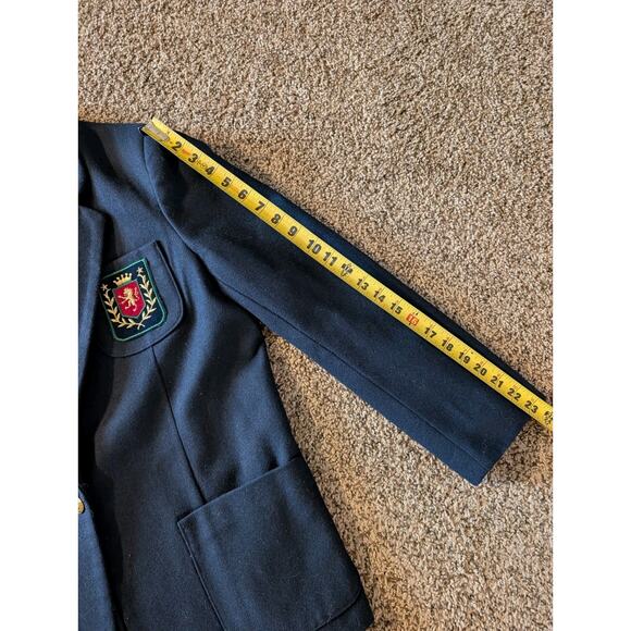 Academia 1970s rrrrRuss Navy Wool Blazer Women’s 14 | Gold Crest Button | Preppy - Picture 15 of 16